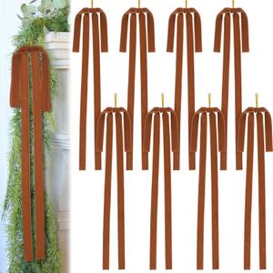 Large Velvet Christmas Bow 23.6x15.7 Inch Vintage Christmas Tree Topper Bows Christmas Staircase Wreath Bows for Xmas Fireplace Decoration (8, Light Brown)