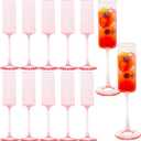 JLYLOL 12 Pcs Pink Plastic Champagne Flutes 6OZ Large Ribbed Champagne Glasses Toasting Glass Plastic Goblets for Parties Vintage Mimosa Bar Glasses Elegant Stemmed Drinking Cups for Wedding Bride
