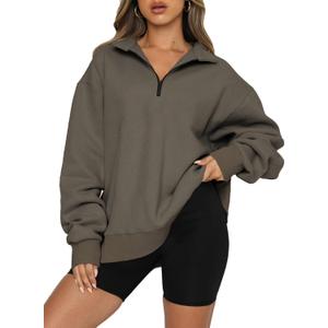 BLENCOT Women Half Zip Oversized Sweatshirts Long Sleeve Solid Color Drop Shoulder Fleece Workout Pullover S-2XL (Large)