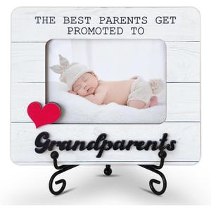 The Best Parents Get Promoted To Grandparents Picture Frame - Grandkids Photo Frame For New Grandparents Gifts - Pregnancy Announcement For Grandma, Grandpa - Fist Time Grandma, Grandpa To Be Gift (White)