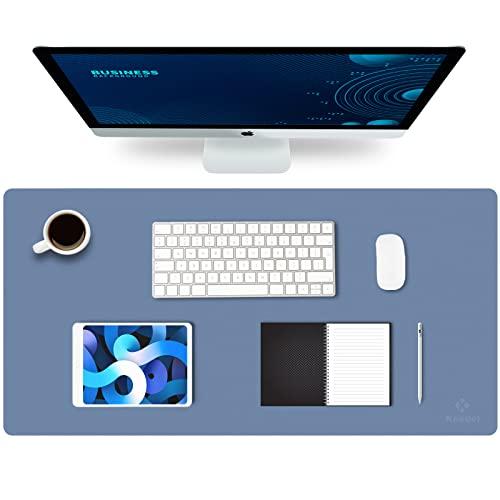 K KNODEL Large Office Leather Desk Mat, Mouse and Keyboard Pad, Computer and Laptop Mat, Desktop Protector and Cover, Writing Pad and Blotter (31.5"x15.7", Lake Blue)