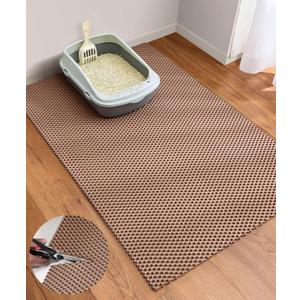Cooyes Cat Litter Mat - Cut to Fit Any Place, 47"x35" Extra Large Litter Trapping Mat for Litter Box, Easy to Clean, Waterproof & Non-Slip Kitty Pad, Scatter Control to Protect the Floor (Khaki)