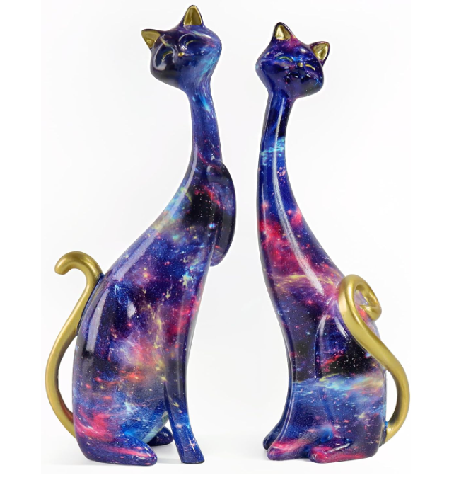 masteymoh 2 Colorful Cat Statue,Creative Graffiti Art Multicolor Cat Figurine Resin Home Decor Splash Color Animal Sculpture Kitten Figurine Modern Home Office Desktop Decoration, Starry Sky Ky147