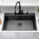 30x19 Black Drop In Kitchen Sink with Faucet Combo - 30 Inch Single Bowl Drop In Sinks 10 Inch Deep, Black Stainless Steel Topmount Workstation Kitchen Sink with Accessories, 30x19x10 Inch