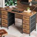 Huuger 47 Inch Computer Desk with 8 Fabric Drawers, Office Desk Work Desk for Home Office, Study, Gaming Desk with Drawers, Large Storage, Rustic Brown