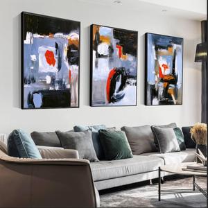 Canvas Wall Art Aesthetic Abstract Graffiti Large 32" X 24" Set of 3 Minimalist Wall Decor Modern Nature Art Posters Prints Frame Wall Art For Living Room Bedroom Bathroom Kitchen Office (Blue)