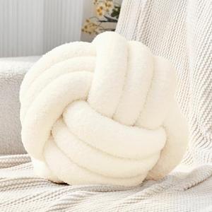Petrella Knot Pillow Ball Round Throw Pillows Home Decor Cushion Decorative Aesthetic Throw Pillows，Lambswool White, 8inch