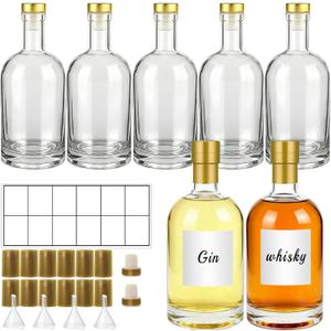 16 Oz Clear Glass Bottles with Cork, 4 Pack Clear 500ml Liquor Bottles, Thick Heavy Base Airtight Wine Bottles for Beverages, Liquor, Whiskey, Oil, Vinegar, Wedding Favors & Crafts