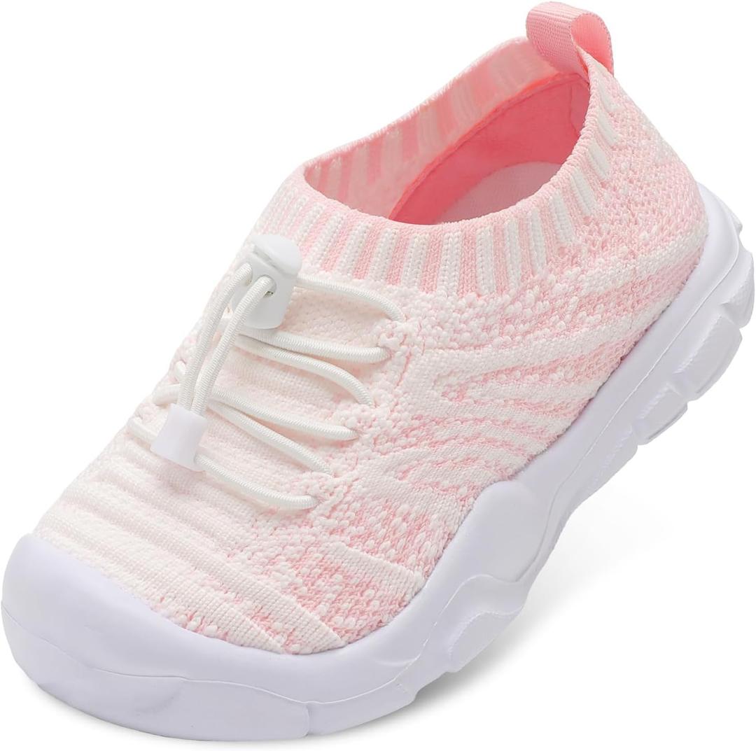 FEETCITY Toddler Slip On Shoes Boys Girls Wide Toddler Tennis Shoes Sports Walking Sneakers (7.5 Toddler, White Pink)