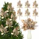 6 Pcs 16 Inch Christmas Magnolia Picks Champagne Christmas Tree Picks Glitter Gold Artificial Magnolia Flower Leaves Berries Branches for Xmas Tree Winter Vase Wreath Holiday Decor