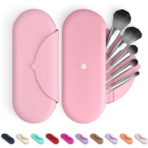 Embla Makeup Brush Holder Travel Cosmetic Case Pouch, Soft Silicone Cosmetic Bag Make Up Brushes Holder with Secure Snap Closure, Travel Makeup Brush Case, Flamingo
