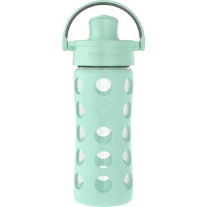 Lifefactory 16-Ounce Glass Water Bottle with Active Flip Cap and Protective Silicone Sleeve, Mint