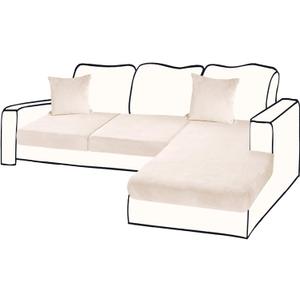 BT.WA Sectional Couch Covers for 3-Piece Seat Cushion Velvet Separate L Shape Couch Cover Stretch Sofa Slipcover with 2 Pieces Pillowcases Furniture Protector (Sofa 2 Seater + 1 Chaise, Beige)