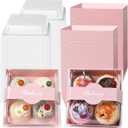 100 Pack Charcuterie Boxes with Clear Secure Lids and 100 PCS Stickers, 5.3x4.9x2.5 Inches Valentine's Day Pink Square Disposable Food Containers Cookies Boxes for Sandwich, Pastry, Dessert