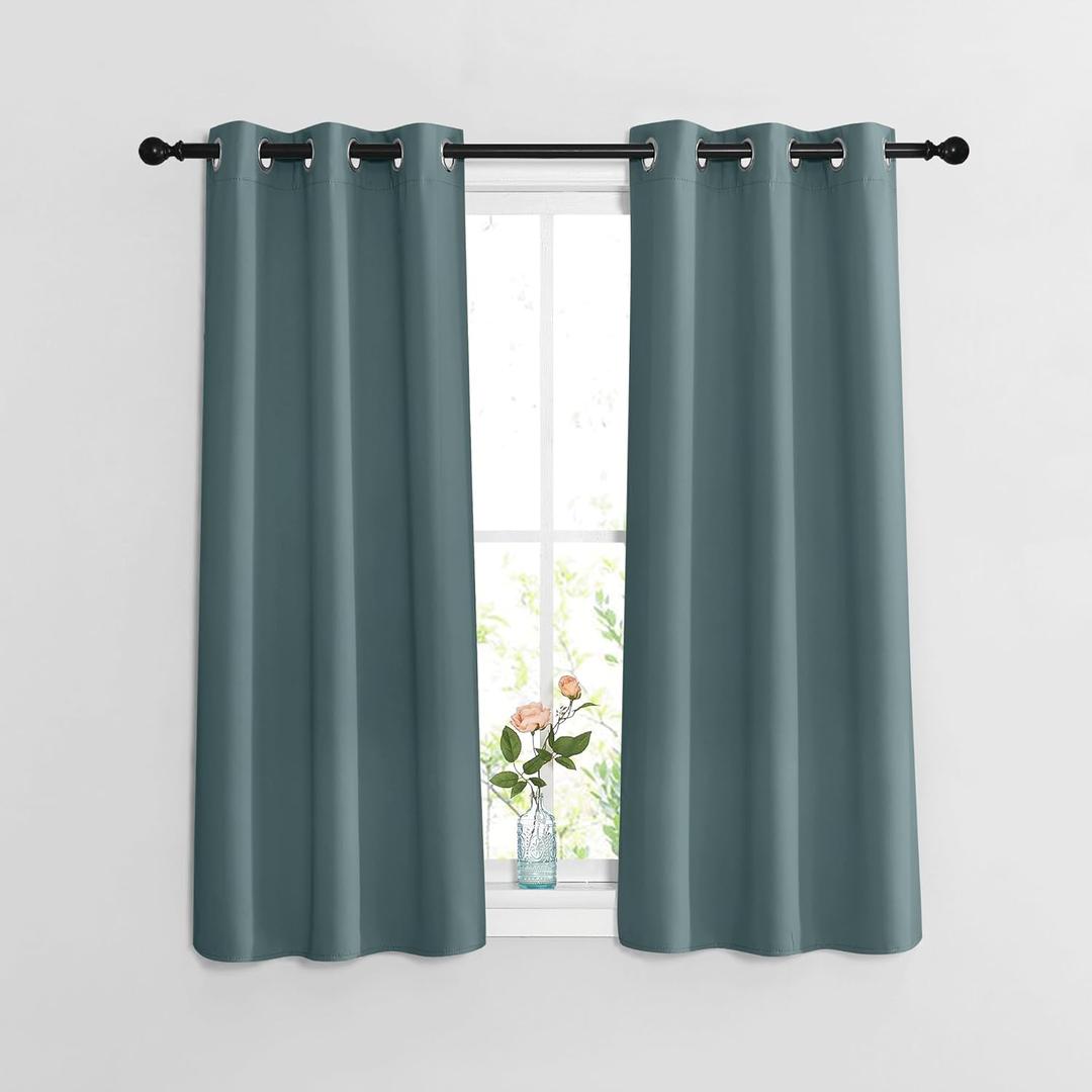 NICETOWN Greyish Blue Short Blackout Curtains for Bathroom - Window Treatment Thermal Insulated Grommet Light Blocking Curtains & Drapes for Bedroom/Kitchen (2 Panels, W37 x L48) (37"W x 48"L (Pack of 2))