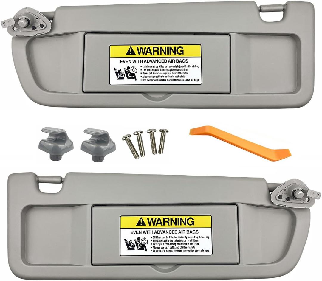 Pair of Left and Right Sun Visors with Clips and Screws for Honda Civic 2006 2007 2008 2009 2010 2011 (Warm Gray)