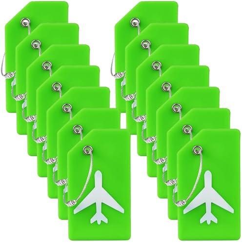 14 Pack Silicone Luggage Tag for Suitcases with Stainless Loop, TSA Approved, Privacy Protection Travel Essentials Bag Tags by Gostwo, Green