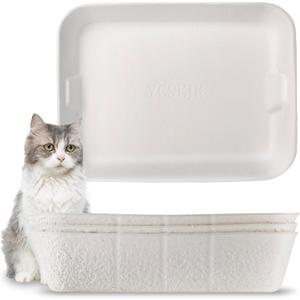 Disposable Cat Litter Box, Sturdy and Durable, Extra Thick, Large Size - 16.2"x12.6"x3.9", Water Resistant and Sustainable, Disposable Litter Boxes for Cats (White, 3-Pack)