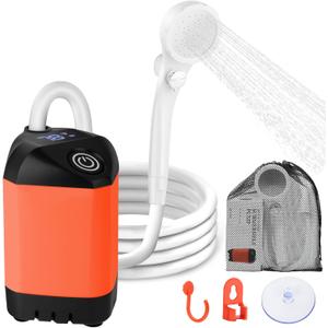 Portable Shower for Camping, 7800mAh Rechargeable Camping Shower with 3 Spray Modes, IPX7 Waterproof Portable Shower Pump for Outdoor, Hiking, Travel, Car, Pet-Long-Lasting Battery & Powerful Suction (Orange)