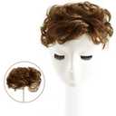 Women Short Human Hair Topper Closure Curly Wiglet Hairpiece Clip in Top Hairpiece Natural Weaving Hair Replacement for Thinning Hair 13x14cm(Light Brown 6")