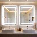 LED Bathroom Vanity Mirror with Lights, Front Light and Backlit, 2 Pack 32x24 Lighted Vanity Mirrors for Bathroom, Dimmable Brightness, Anti-Fog, 3 Colors, Memory Function, Shatterproof Tempered Glass