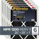 Filtrete 20x25x1 Air Filter, MPR 1200, MERV 11, Allergen Defense Odor Reduction 3-Month Pleated 1-Inch Air Filters, 6 Filters