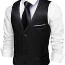 Barry.Wang Mens Formal Business Suit Vest Slim Fit Casual Solid Color Dress Waistcoat Tie Bow Tie Set Wedding Party (L)