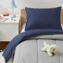 Amazon Basics Kids' 3 Piece Lightweight Cotton Shell Reversible Comforter Set with Sham, USCTP Certified Cotton Shell, Navy Blue and Grey, Solid (Twin)