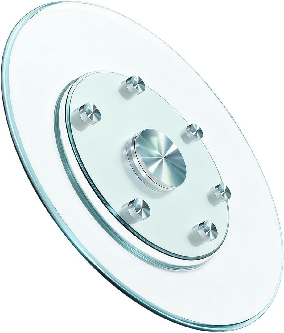 24" Glass Lazy Susan for Dining Table, Glass Turntable Table Centerpiece with 6 Rotating Wheels, 360 Smooth and Silent Spin Tabletop Rotating Tray, for Family Gatherings, Banquets, Weddings, 61 cm