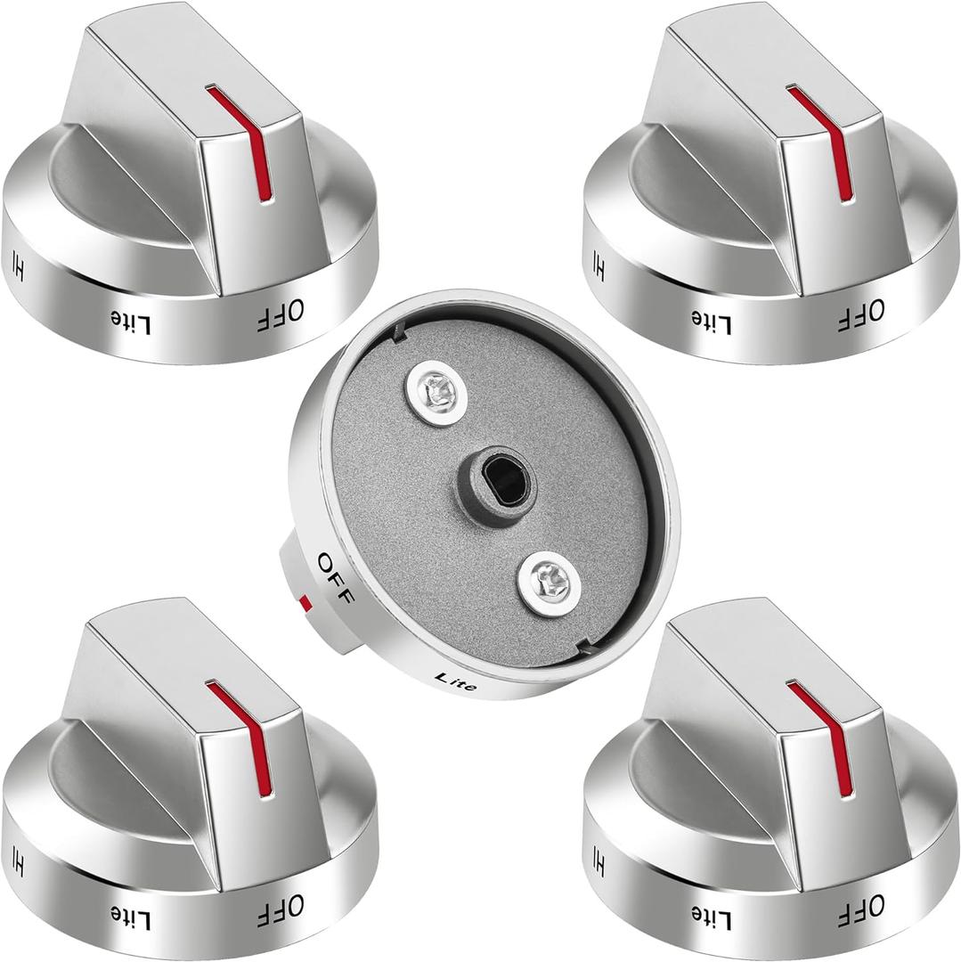 AMI PARTS DG94-03500A/Z for Samsung Stove Knob Replacement (5PCK) and DG94-04167 DG94-03500U Gas Stove Knobs-Models NX60T8111SS NX60T8311SS NX60T8711SS for Samsung Oven Burner Top Stove knobs (Silvery)
