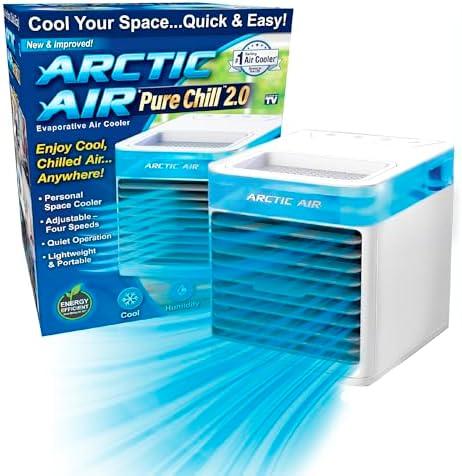 Arctic Air Pure Chill 2.0 Evaporative Air Cooler by Ontel - Powerful, Quiet, Lightweight and Portable Space Cooler with Hydro-Chill Technology For Bedroom, Office, Living Room & More, Blue