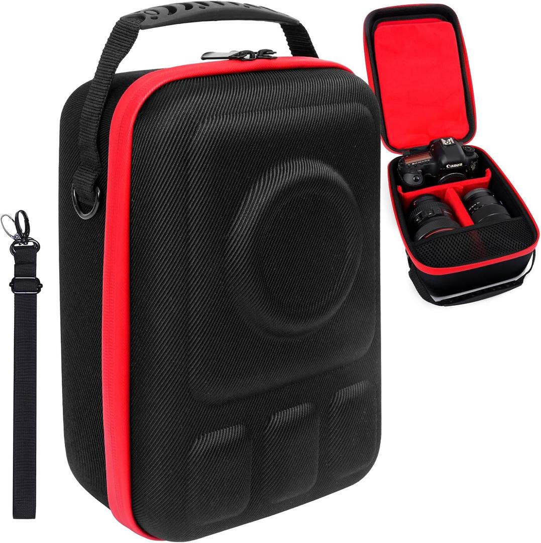 Hard Camera Case for DSLR/Mirrorless Cameras Compatible with Sony, Nikon, Canon, Pentax & More - with 2 Dividers, Mesh Pocket for Charger/Cables/Cards/Lens Accessories, Shoulder Strap Included