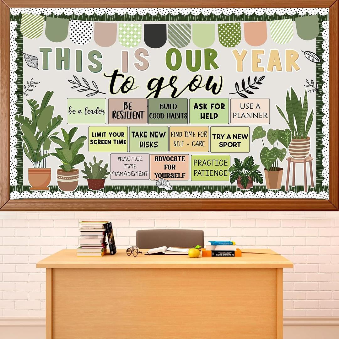 gisgfim This is Your Year Bulletin Board Decorations Greenery Plant Paper Cutouts Eucalyptus Inspirational Bulletin Board Set for Welcome Back to School Nursery Chalkboard Door Wall Decor Supplies, 59 x 35.4 inches