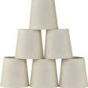 LAMPWELL VALO Clip-on Chandelier Fabric Lamp Shades,Set of 6,Small Barrel,5.2"×4"×H5.2",Linen, Handmade,Traditional Decorative,ONLY FOR CANDLE BULB,Beige