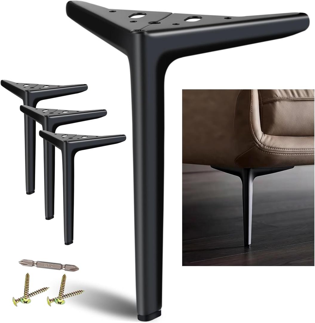 Metal Legs for Furniture Set of 4, Matte Black Furniture Legs 10 Inch, Short Cabinet Legs, Dresser Legs Heavy Duty, Modern Couch Feet Replacement for Sofa Cube Storage Futon Nightstand