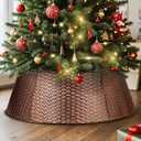 Lanpn Metal Christmas Tree Collar 28 inch, Christmas Tree Ring Collar for Medium Xmas Stand Cover Real Artificial Trees Indoor Outdoor Decoration (Copper, Horizontal Weave)