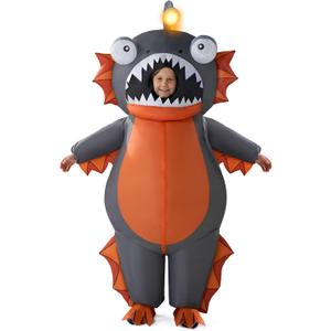 Spooktacular Creations Kids Inflatable Costumes, Anglerfish 60" Fullbody Light-up Halloween Inflatable Costume, Brown Anglerfish Blow-up Costumes for Halloween Cosplay Party, Themed Party