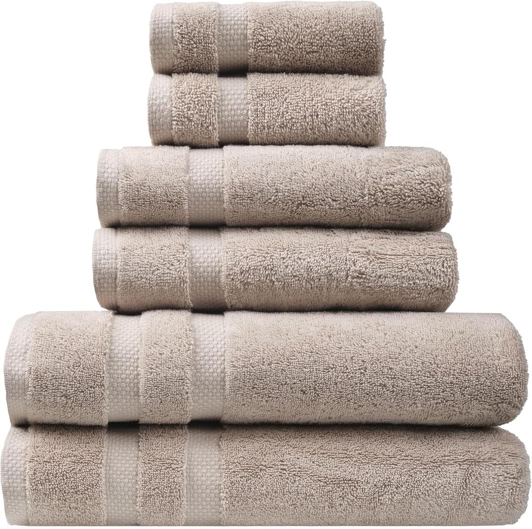 SOFE H&L | Olea Luxury Turkish Cotton Bath Towels Set of 6 : 2 Bath Towels 2 Hand Towels 2 Wash Cloths, Sand | Thick, Premium, Soft, Durable, Absorbent - Hotel Quality Towel Sets for Bathroom