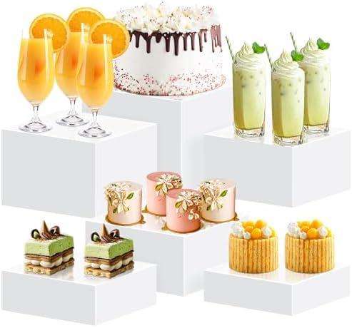 koretech 6Pcs Buffet Risers, Food Risers for Buffet Table, Acrylic Cube Display Risers with Hollow Bottom, Food Display Stand for Party Jewelry Dessert Figures (Size 5.5",6",6.5",7",7.5",8")