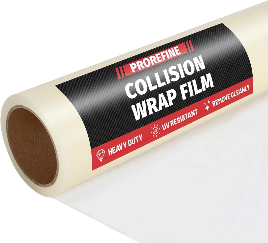 Crash Wrap Film 36-inch x 120-foot Roll 1-Pack Clear Plastic Protector Self-Adhesive Plastic for Auto Collision, Weather, Dust Protection, Broken Windows Windshields