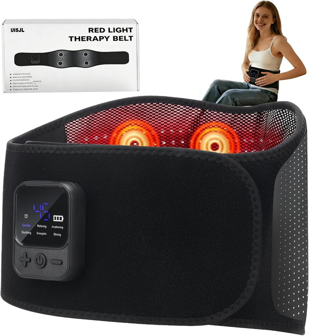 Cordless Back Massager Belt, Red Light Therapy Back Massager with 6 Heat & 6 Vibration for Pain Relief Deep Tissue, 4 Motors Heating Pad for Back, Ideal Mother Day Gift & Gifts for Women Men Mom Dad
