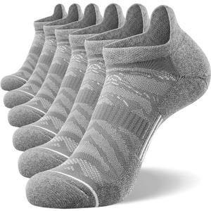 FITRELL 6 Pack Men's Running Socks Ankle Low Cut Cushioned No Show Compression Athletic Sports Gift for Men, Shoe Size 9-12, Light Gray+White