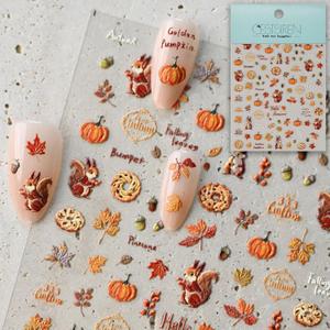 2 x CESTSIREN Fall Squirrel Nail Art Stickers, Maple Leaves Nail Decals, Self-Adhesive,Autumn Nail Accessories & Supplies, Durable & Long-Lasting