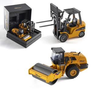 Top Race Metal Diecast Construction Set of 2 Heavy Metal Fork Lift and Road Roller with Heavy Rubber Tires 1:50 Scale TR-162