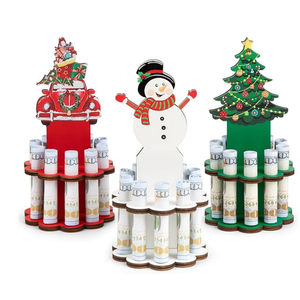 3 Pcs Christmas Money Holder, Wooden Money Holders, Christmas Ornament Money Holder with 10 Holes Cake for Table Decor Personalized Money Cash Gift Can be Written On The Back