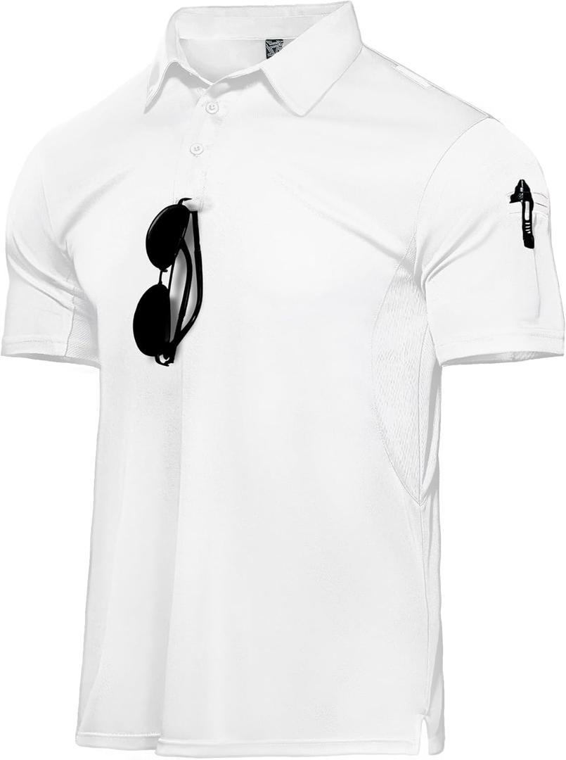 Haimont Men's Tactical Polo Shirts Performance Short and Long Sleeve Golf Collared T-Shirt for Outdoor Hiking (White), Large