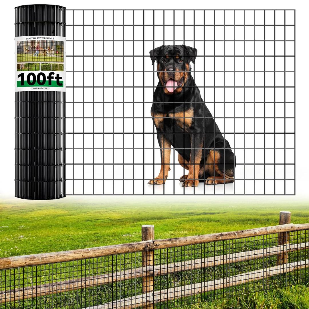 Welded Wire Fence, 100t(L) x 36inch(H) PVC Anti-Rust Coated Wire Mesh, 2 Inch x 3 Inch 16GA Garden Edging Border, Roll Metal Animal Barrier for Yard Vegetable Plant Protection Poultry Netting
