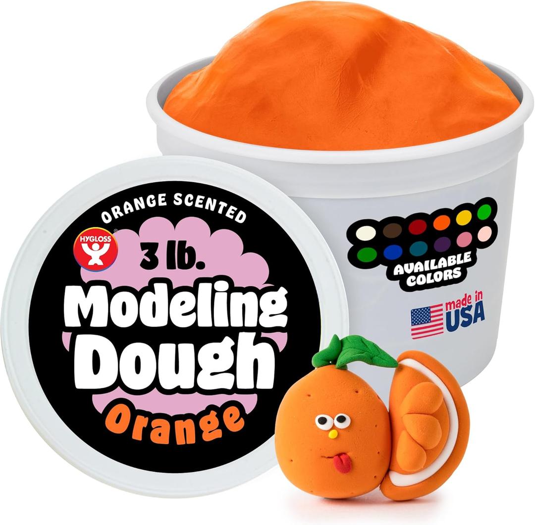 Hygloss Play Modeling Dough for Kids  Safe & Non-Toxic Sensory Dough for Arts and Crafts  3 lb Tub  Play Clay for Toddler Activities, Preschool Classroom Must-Haves  Orange Color, Scented