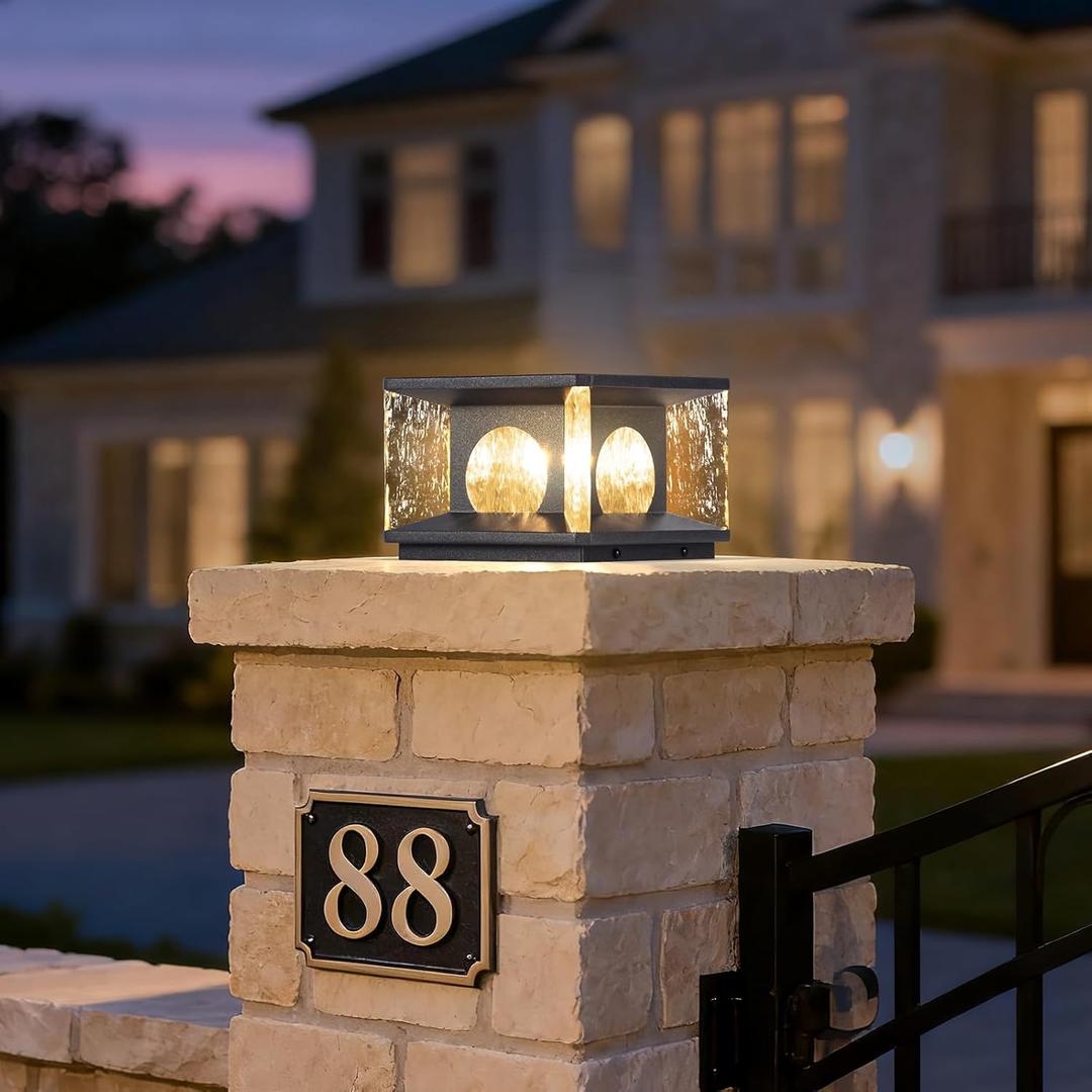 MVBT Solar Post Light, 7.9 Inches Outdoor Modern Glass Column Lights IP54 Waterproof Cap Fence Deck Pillar Lamp, 3000K LED Lighting Luxury Landscape Lantern for Garden Patio Yard Entrance Decoration