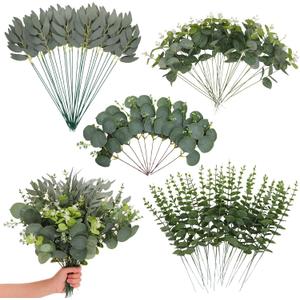 Artificial Eucalyptus Stems Bulk - 4 Kinds Mixed Realistic Greenery with Bendable Stems, Waterproof Silver Dollar Silk Eucalyptus for Wedding Bouquet, Floral Arrangement, Vase Home Decor